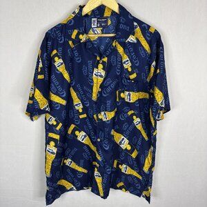 Corona Extra Hawaiian Shirt Men’s XL Blue Beer Bottle Print Button